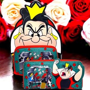 Disney Villains Queen Of Hearts Mini Backpack and Matching Full Size Zip Wallet